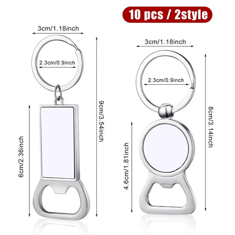 10 Pack Sublimation Bottle Opener Blanks Key Rings Aluminum Dope Heat Transfer Metal Bottle Opener Tags Round And Rectangle Shapes