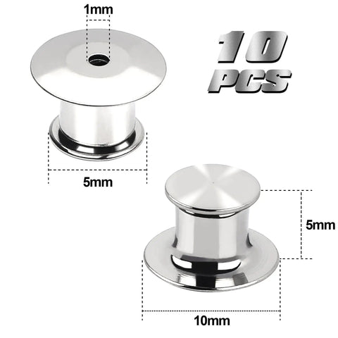 Locking Pin Backs For Pins 10 Pack Heavy Duty Metal Pin Back Keepers Clips With Spring Loaded Locking Clasp, dimensions shown