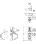 Technical drawing of Heavy Duty Adjustable Gate Latch With Six Pin Key Lock, Rekeyable Fence Hardware Fits Square Posts Up To Six Inches.