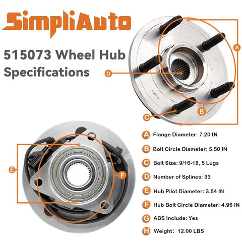 Front Wheel Hub And Bearing Assembly 515073 For Dodge Ram 1500 2002 2005 Standard Cab Replacement Part Specifications
