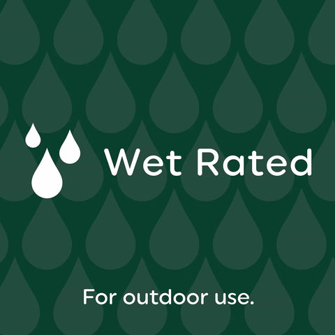 Wet rated icon with raindrop graphics for outdoor use, suitable for Ultra Bright LED Light Bulbs 100W Replacement, 1080 Lumens, CA12 Candelabra Base.