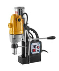 Powerful 40Mm Magnetic Drill Press With 1100W Motor, featuring a yellow motor and control panel for precision drilling on steel.