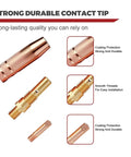 Copper parts of 24 Pack Mig Welding Gun Replacement Kit With Nozzles Diffusers And 0.035 Inch Tips, focus on contact tips