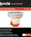 Handheld Seed Spreader With One Gallon Capacity, Easy One-Turn Operation, displayed on product packaging
