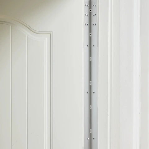 Tough As Nails 83 Inch Continuous Piano Hinge Heavy Duty Anodized Aluminum Full Length Door Hardware With 38 Screws Tamperproof Commercial Steel Rig installed on a door edge.