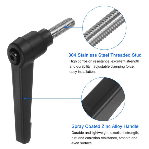 Clamping Lever Handles 304 Stainless Steel M6 X 15mm Threaded Male Stud Black Finish adjustable for machinery use