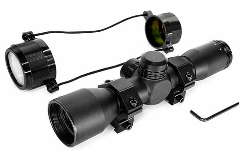 4x32 Hunting Scope For RWS Model 34 22 Caliber Pellet Rifle With Mil Dot Reticle And Dovetail Mount, lens covers and mounting tool