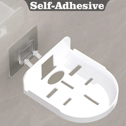 Self-adhesive white wall shelf for cameras, shown installed on wall, part of 4 Pack Adhesive Wall Mounts For Security Cameras And Baby Monitors.