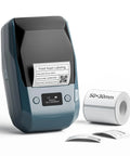 2 Inch Thermal Transfer Bluetooth Label Maker With Color Ribbon Printing For Waterproof Scratch Resistant Labels Ideal For Office Small Business School And Home Phone And PC Compatible Blue next to label roll