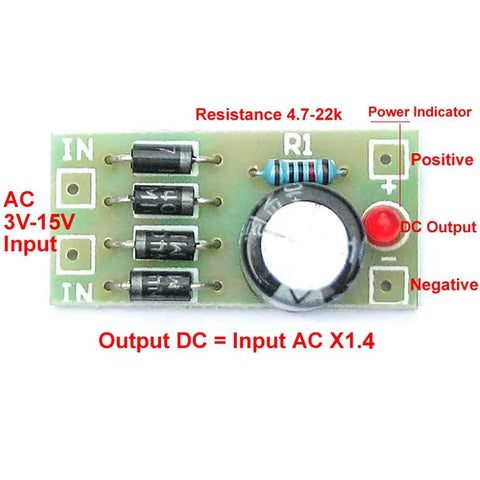 Three Pack AC DC Converter Kit 6V 12V 24V To 12V 6V Full Bridge Rectifier Filter Power Supply Module For Model Trains LED Projects 1N4007 Rectifier Input 6V 32V Capacitance 470UF showing circuit board with components.