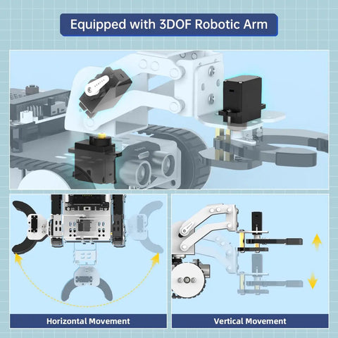 4 In 1 Smart Robot Car Kit With Microbit V2 For STEM Learning, Transformable Tank Robot, Graphical MakeCode And Python Coding, Beginner Friendly Educational Robotics Kit For Kids And Teens with 3DOF robotic arm