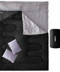 Double Sleeping Bag For Two With 2 Pillows, Queen Size XL For Two Adults, 3 Season Warm Cold Weather Comfort, Waterproof Exterior