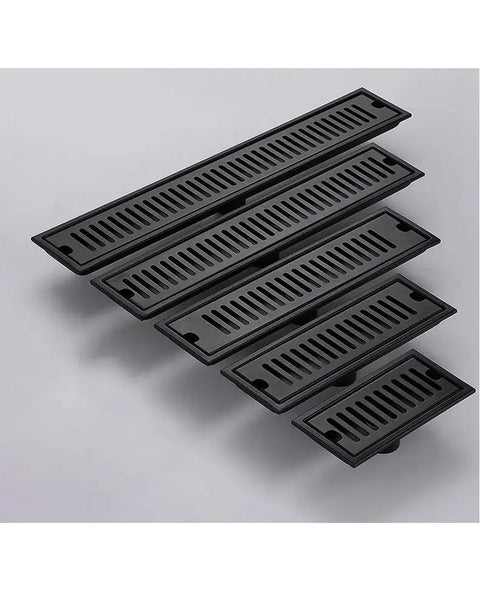 Top Shelf Black Linear Shower Drain Built Tough With 304 Stainless Steel And Slick Hair Catcher Plus No Sweat Tile Installation For Modern Bathroom Remodels - four sizes of matte black drains