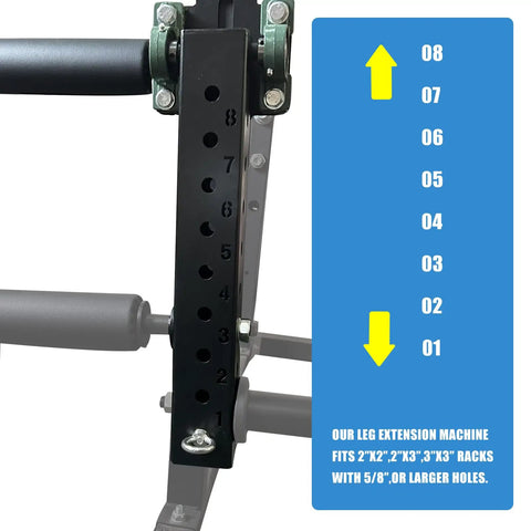Rack Mounted Leg Extension and Curl Machine for Home Gym Equipment adjustable bracket close-up.