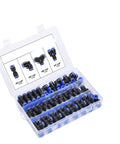 Get 60 Pcs 1/4 Inch Push To Connect Air Hose Fittings Kit For Pneumatic Systems With Quick Assembly No Tools Needed And Compatible With 4 6 8 10 12mm Tubing Perfect For Compressors And Industrial Setup black plastic push-to-connect fittings in storage case