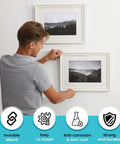 Badass Heavy Duty Aluminum French Cleat Hanger Keeps Your Wall Art And Shelves Rock Solid So You Dont Sweat It 12 Inch Pair in use hanging frames.