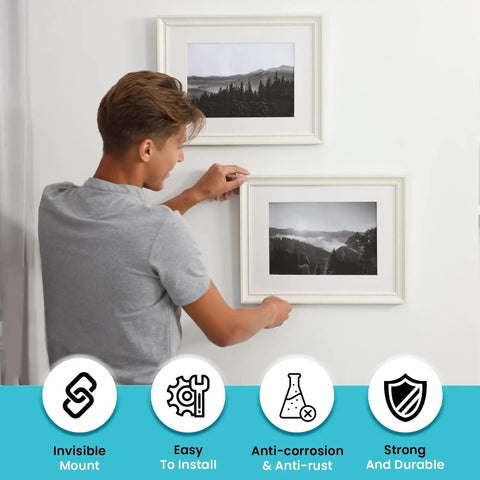 Badass Heavy Duty Aluminum French Cleat Hanger Keeps Your Wall Art And Shelves Rock Solid So You Dont Sweat It 12 Inch Pair in use hanging frames.