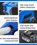 Electric Hydraulic Cable Cutter Cordless Battery-Powered Wire Cutter with 18V battery, vents, and one-click start features.