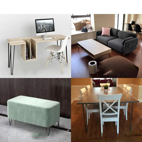 Heavy Duty Hairpin Table Legs Built Tough With Rock Solid Steel Construction Plus Replacement Furniture Sleds And Knockout Waterproof Finish For Diy Coffee Tables And Home Desks in various furniture settings including desks and tables.