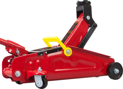 1.5 Ton Hydraulic Trolley Floor Jack With Blow Mold Carrying Case, Heavy Duty Steel Car Jack For DIY Garage Use, Lifts From Five And Five Sixteenths Inches To Thirteen Inches, Red side view