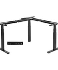 Electric Triple Motor Height Adjustable Corner Desk Frame For L Shaped Setup With 3 Legs Sit Stand Ergonomic Frame Up To 300 Lbs Black Frame Only DESK V130EB, showing steel construction and digital control panel.