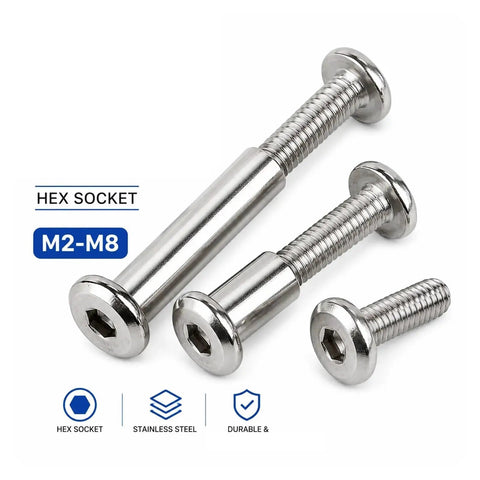 Badass Hex Socket Binding Post Bolts with Barrel Nuts Furniture Connector Fasteners made of 304 Stainless Steel 40 mm M3 OD 4 mm 5 pcs Kit