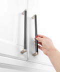 Knurled Black And Nickel Cabinet Pull Handle For Kitchen Cabinets And Dressers, One Piece Metal Pull With Eight Point Eight Inch Spacing