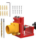 Pocket Hole Jig Adjustable Aluminum Alloy Pocket Drill Hole System for Metalworking with accessories.