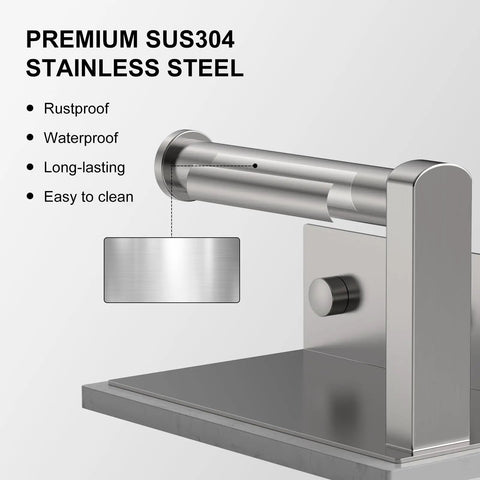 Rock Solid Brushed Nickel Toilet Paper Holder With Real Marble Shelf Wall Mount Tissue Dispenser, showcasing SUS304 stainless steel.