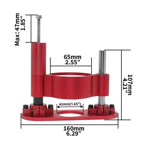 Dead Nuts Precise Aluminum Router Lift And Table Insert Plate Kit With Center Bushing for woodworking, dimensions shown.