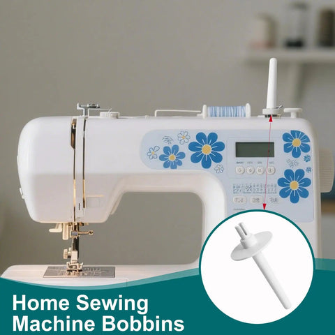Set Of 4 Dope Plastic Spool Pin Thread Holders For Sewing Machines, Easy Replacement Bobbin Pins For Twin Needle Or Handheld Use, Works With Home Machines, Durable Thread Guide For Smooth Feeds. White plastic spool pin on home sewing machine