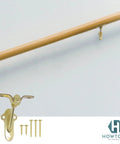 3 Pack Wooden Stair Handrail Brackets Champagne Brass Finish, Low Profile Wall Mount Supports For Stair Rails, Durable Die Cast Construction, Easy Install Kit With Mounting Hardware Included.