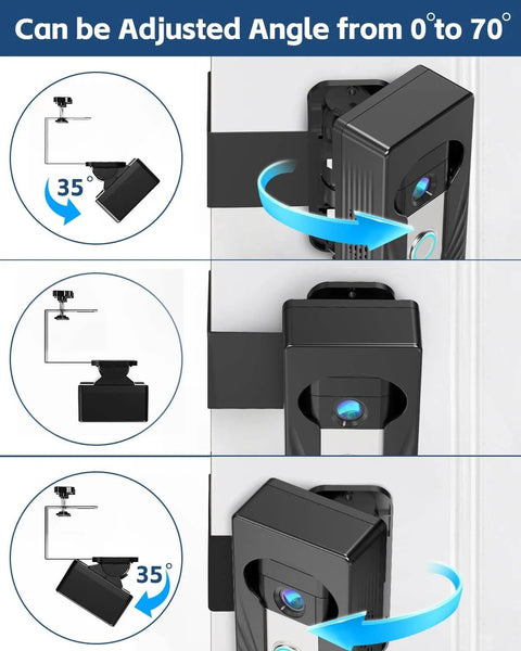 Adjustable Angle Doorbell Mount For Ring And Blink Wireless Video Doorbells No Drill Anti Theft Doorbell Camera Mount Universal Bracket installed showing 0° to 70° rotation