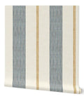 Premium Traditional Wallpaper With A Subtle Linen Texture Built Tough For Busy Households Straight Up Smooth Matte Finish Pvc Free Zero Harmful Chemicals Easy Paste Setup featuring striped design in navy and gold.