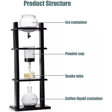 Product structure of a Kickstart Your Morning Routine With This Hella Smooth Cold Brew Coffee Tower featuring glass and wood components.