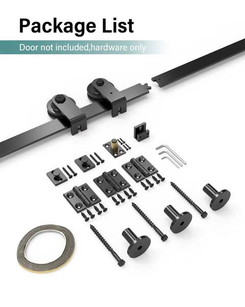 Top Shelf Bifold Barn Door Hardware Kit Featuring A Silky Smooth 36 Inch Rail Setup Built For Two 16 Inch Doors Easy Height Tuning Rollers Plus Quiet Rubber Edge Guards Finished In Classic Black