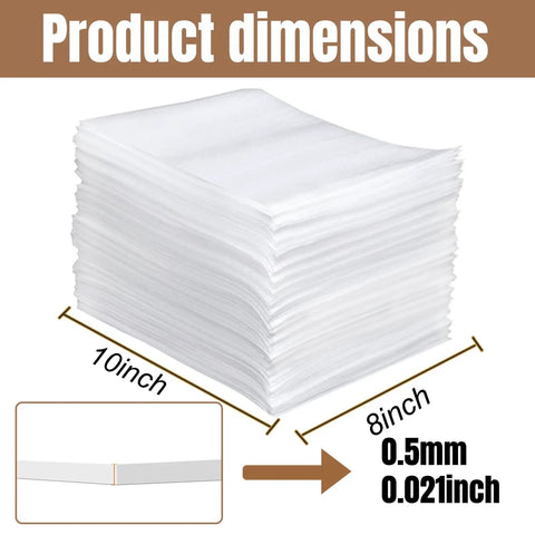 100 Pack 8x10 Inch Cushion Foam Pouches For Dish Packing And Moving, dimensions 10x8 inches, thickness 0.5mm.