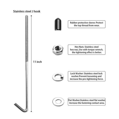 Badass 18-8 Stainless Steel J Hook Battery Hold Down Bolts Kit with 11-inch J hook and included nuts and washers.