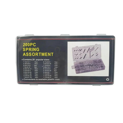 200 Piece Hardware Tension Spring Compression Kit For Home Repairs And Auto Tune Ups With Torsional Extension Springs Assortment Set To Fix Mechanical Gadgets Quick And Easy, black plastic case