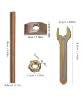 Half Moon Countertop Joint Bolts Kit For Tabletops And Furniture, showing bolt, wrench, nut, and bracket with dimensions