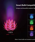 Boho Lotus Flower Table Lamp with Wood Base, Vintage Style Decorative Light, glowing in multiple colors, compatible with smart bulbs