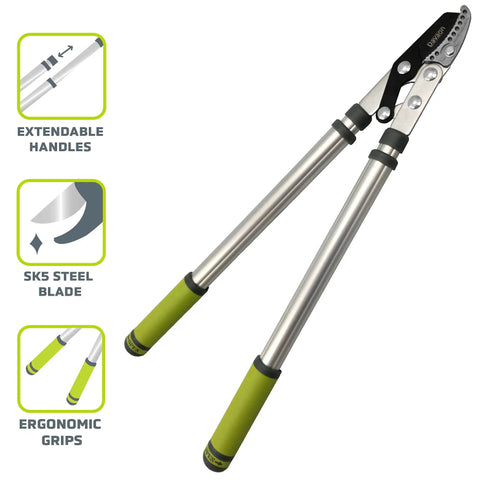 Beefy Telescopic Loppers For Thick Branches With Anvil Cutter, Durable SK5 Steel, Heavy Duty Long-Handle Pruner, ergonomic grips