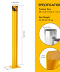 Top Shelf Yellow Steel Bollards 6 Pack 48 Inch Tall 4.5 Inch Diameter barrier post showing size specifications and details.