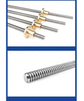Lead Screw T30x6 With Brass Nut 30mm Stainless Steel Threaded Rod 6mm Pitch Trapezoidal Screw for 3D Printers and CNC Machines