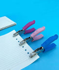 Three 1/4 Inch Hole Punchers For Crafts with blue soft grip, punching holes in lined paper, suitable for kids and adults.