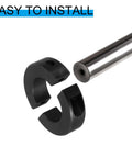 Front view of double-split shaft collar, 8mm bore, 18mm OD, black carbon steel, set-screw holes, with steel shaft