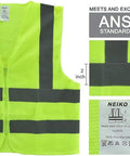 High Viz ANSI Class 2 Safety Vest No Pocket Neon Yellow Large For Men And Women Reflective Polyester Vest For Roadside Work Surveyors Cyclists Crossing Guards with measurements and standards details