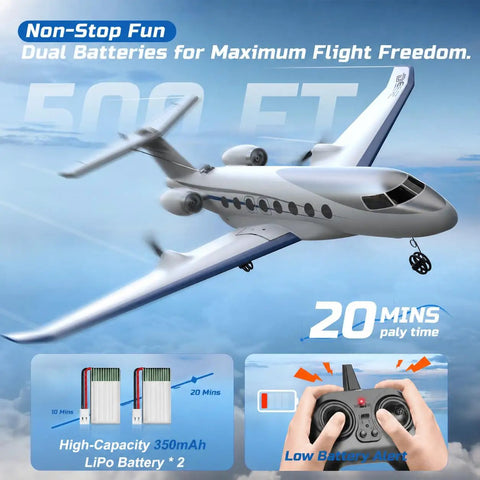 Private Jet Style RC Plane With 3CH Remote 6 Axis Gyro Ready To Fly EPP Foam Toy Dual Battery Pack flying and remote control