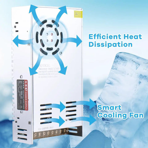 Beefy 12V 50A 600W Universal Power Supply For LED Strips And CCTV Systems with efficient cooling fan and heat dissipation