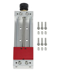 Compact Vise With Screw And Double Guide Rods For Rock Solid Clamping On Welding Tables And CNC Drilling Machines Perfect For Small PCB Components And Mini Vise Set With Grooved Mounting For Secure Easy Setup., compact mini vise with dual guide rods, red jaw, screws and nuts